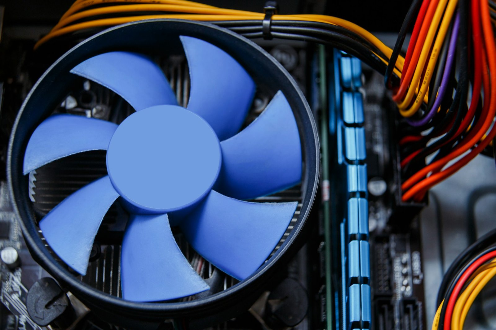 Heatsink and fan of central processing or the CPU cooler inside pc system unit.